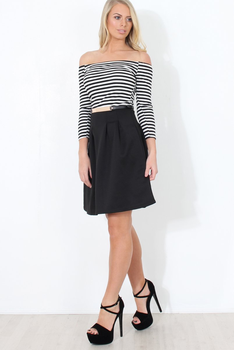 Black & White Off The Shoulder Skater Dress - Jacqui