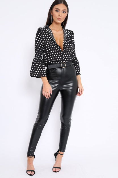 Black and White Polka Dot Shirt with Bell Sleeves - Harper