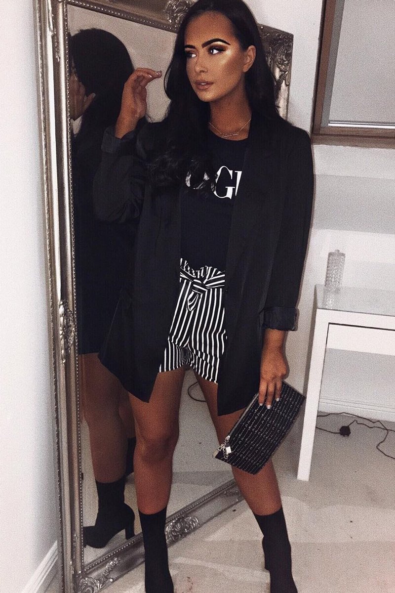 Black and White Striped Matte PU Paper Bag Shorts - Genia