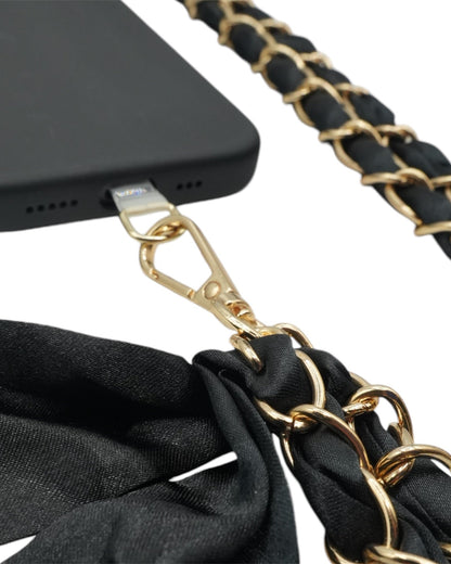 Black Satin Sash Crossbody Phone Chain