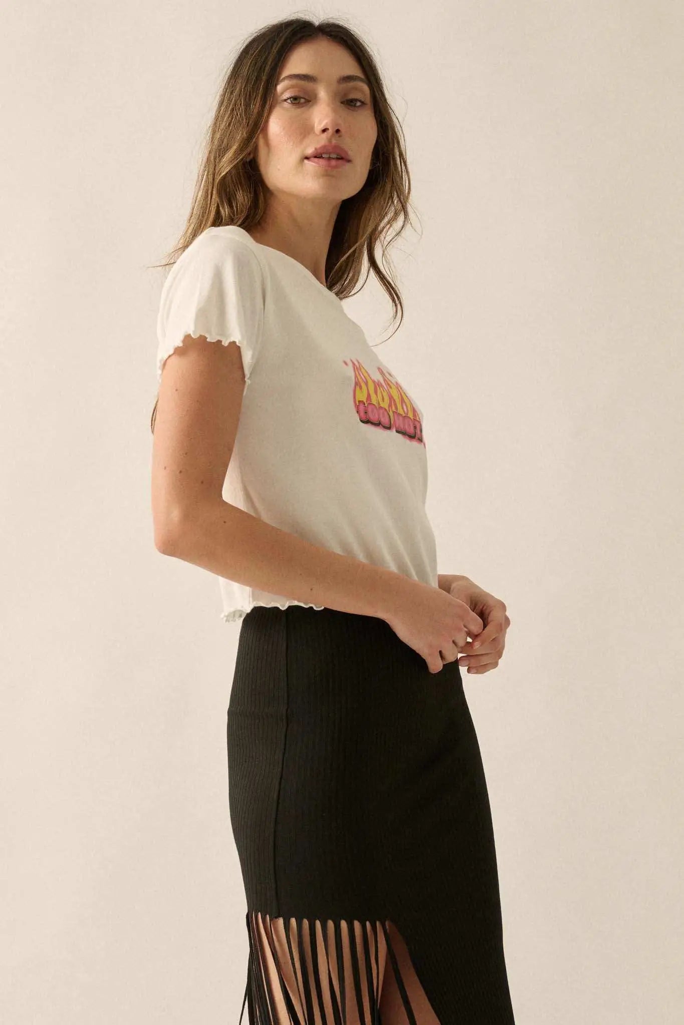 Too Hot Cropped Lettuce-Edge Graphic Baby Tee