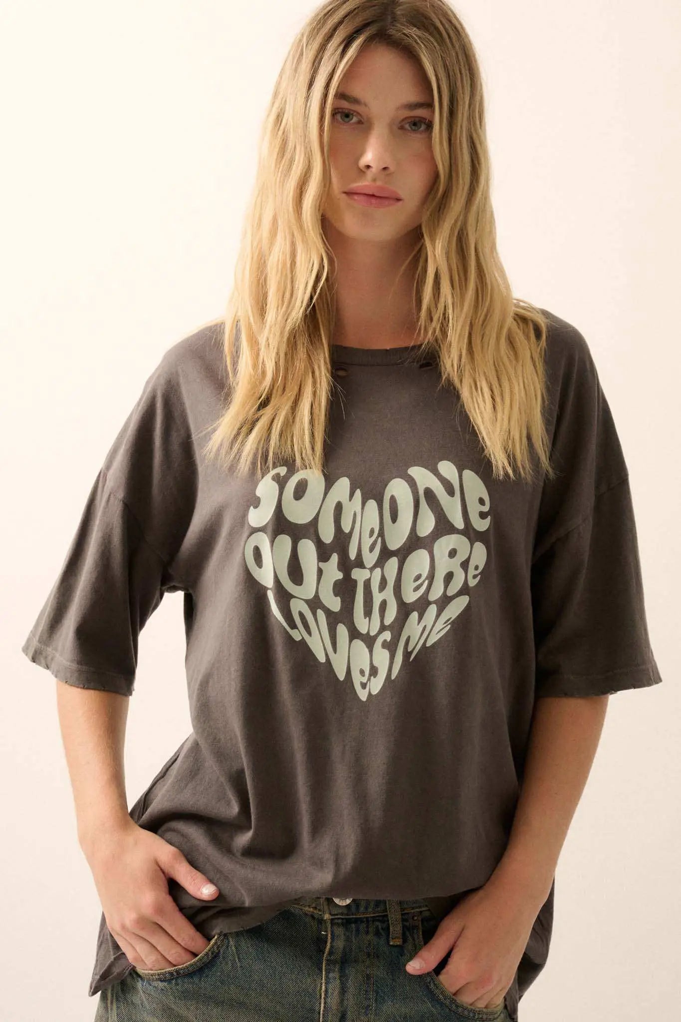 Someone Out There Loves Me Distressed Graphic Tee