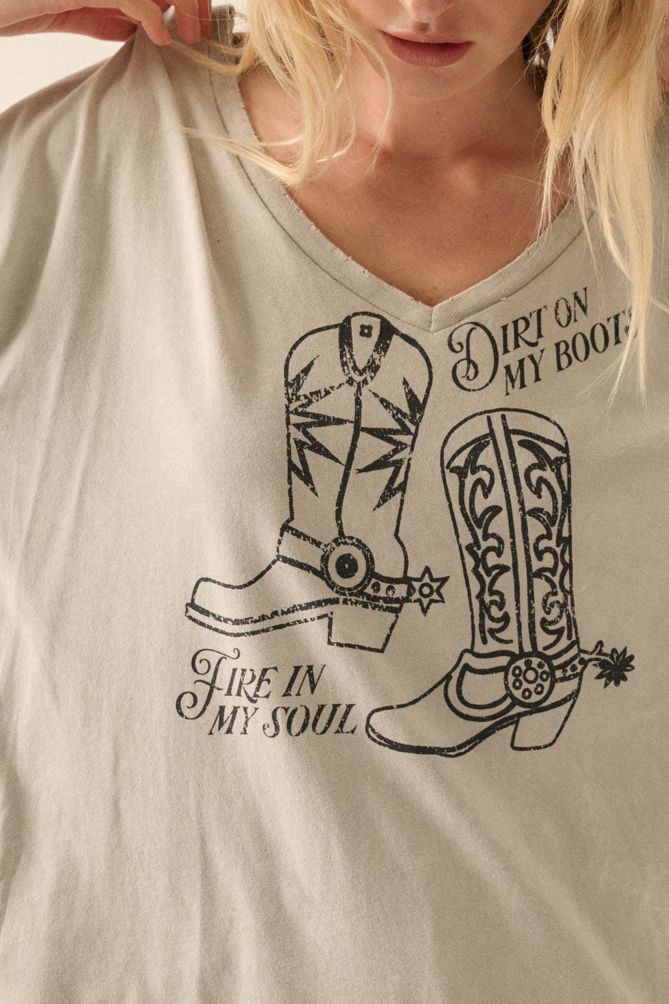 Dirt on My Boots Vintage-Wash V-Neck Graphic Tee