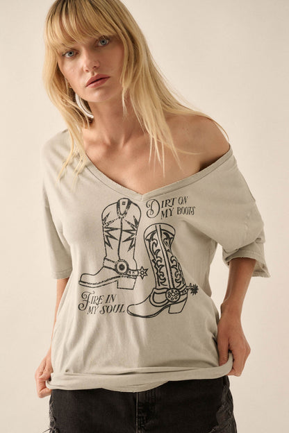 Dirt on My Boots Vintage-Wash V-Neck Graphic Tee