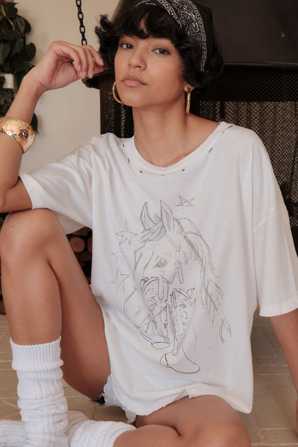 One Horse Town Distressed Hand-Drawn Graphic Tee