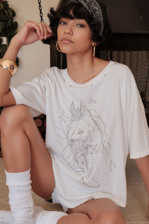 One Horse Town Distressed Hand-Drawn Graphic Tee