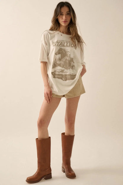 Stallion Muscle Car Distressed Oversize Graphic Tee