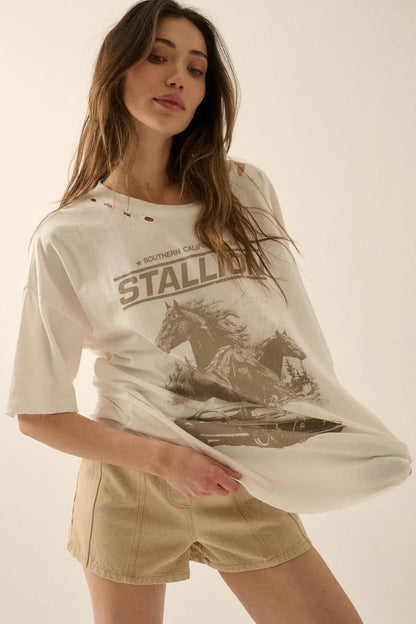 Stallion Muscle Car Distressed Oversize Graphic Tee