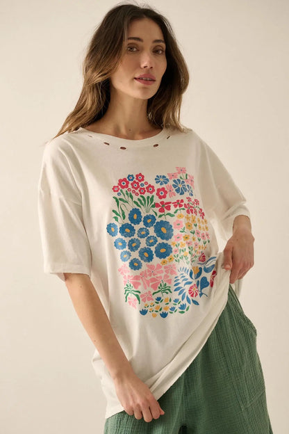 Flower Girl Distressed Oversize Floral Graphic Tee