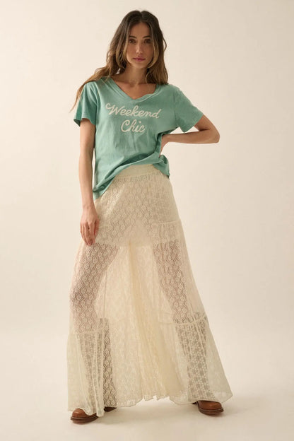 Weekend Chic Vintage-Wash V-Neck Graphic Tee