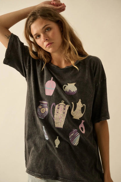 Pretty Pottery Vintage-Wash Oversize Graphic Tee