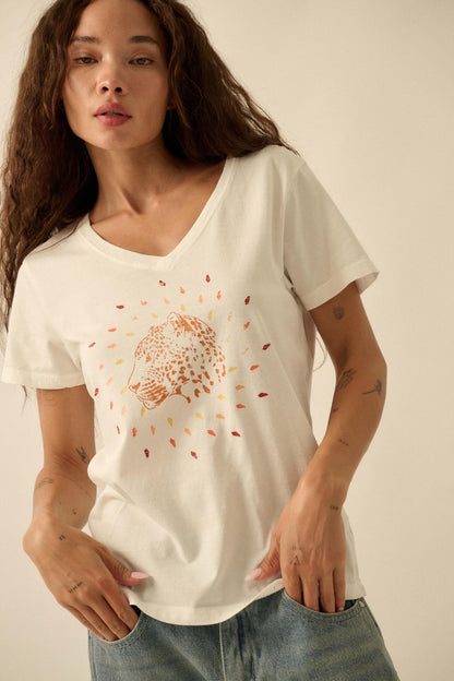 Loyal Leopard Vintage-Print V-Neck Graphic Tee