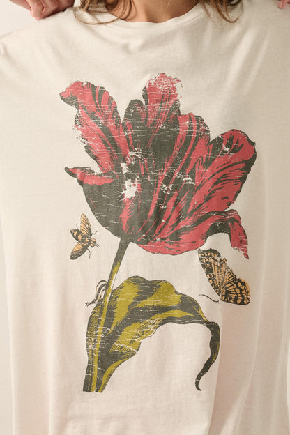 Tender Tulip Vintage-Print Oversize Graphic Tee