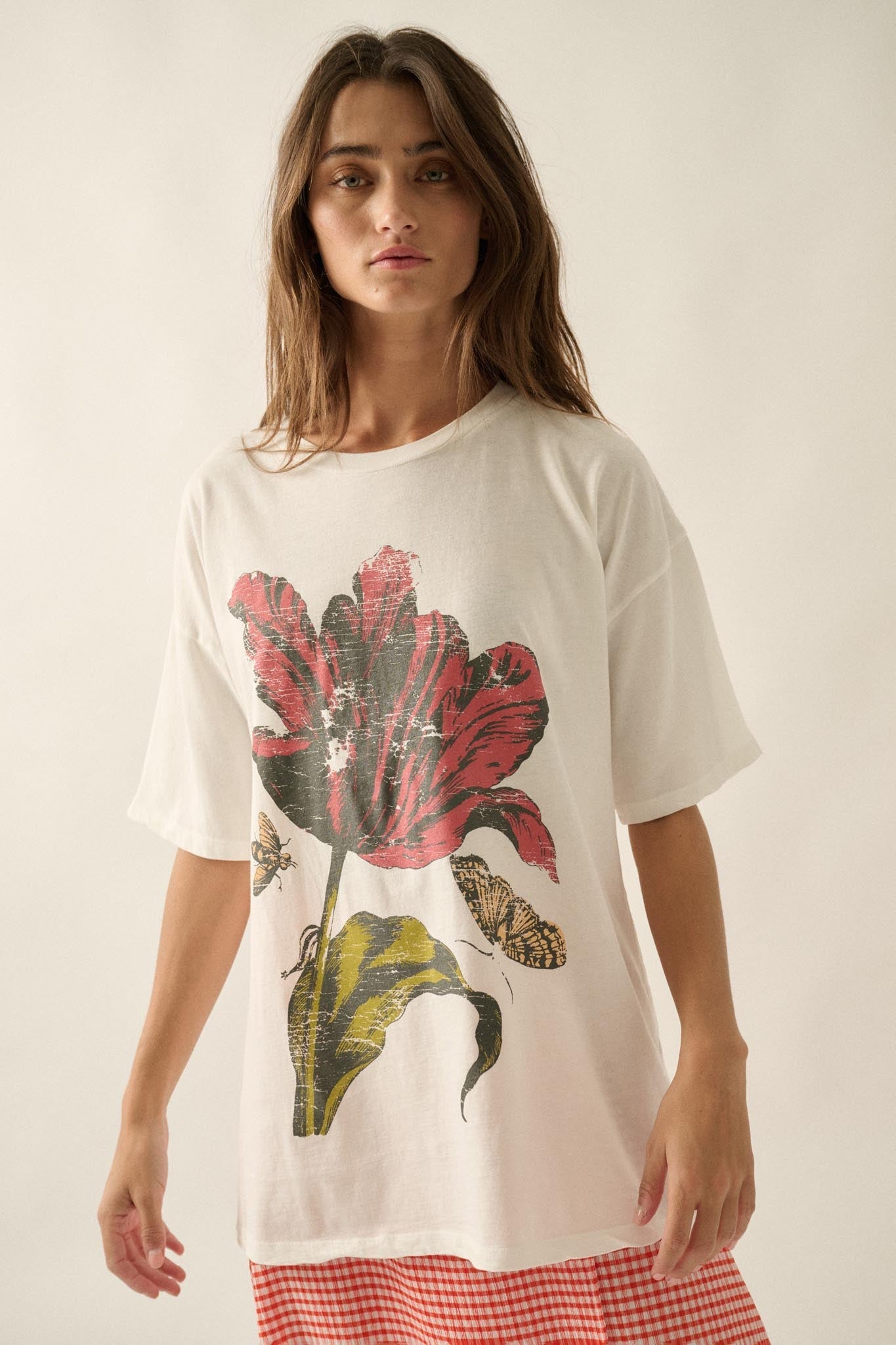 Tender Tulip Vintage-Print Oversize Graphic Tee