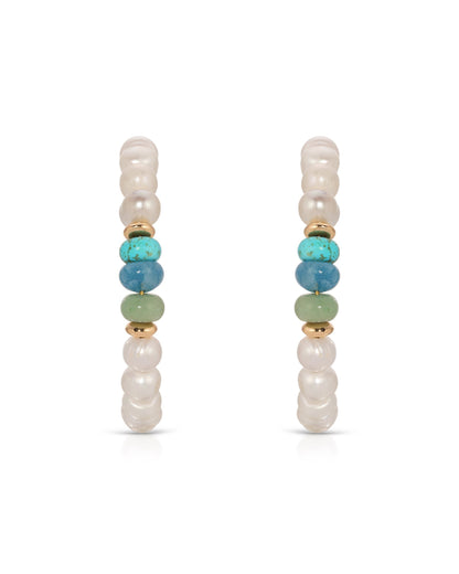 Beach Day Pearl and Gemstone Hoop Earrings
