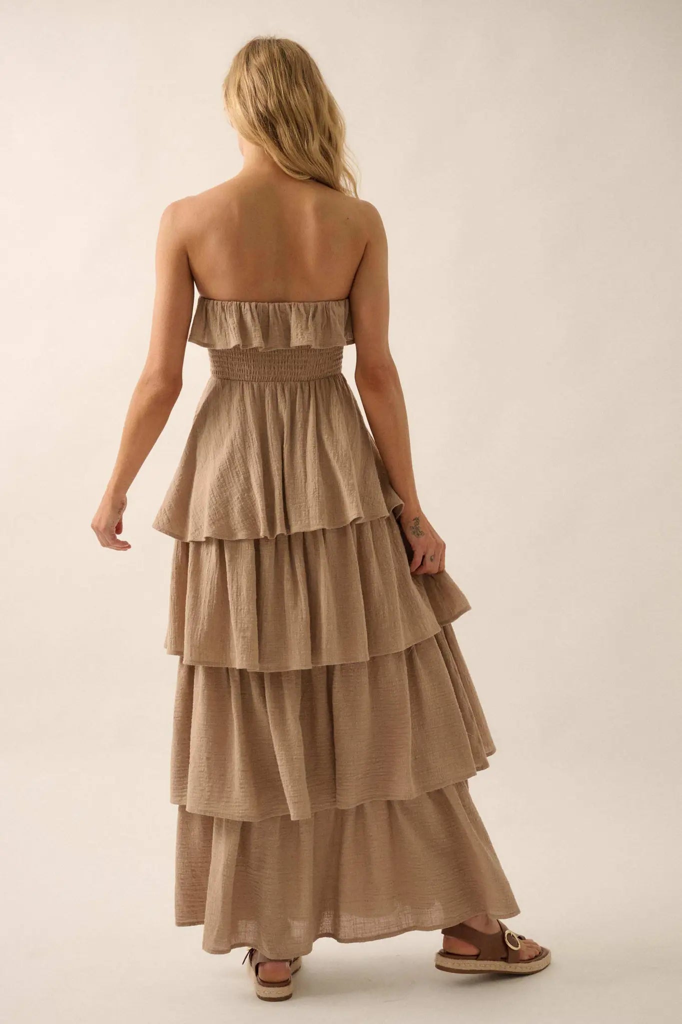Tiers in Heaven Strapless Tiered Ruffle Maxi Dress