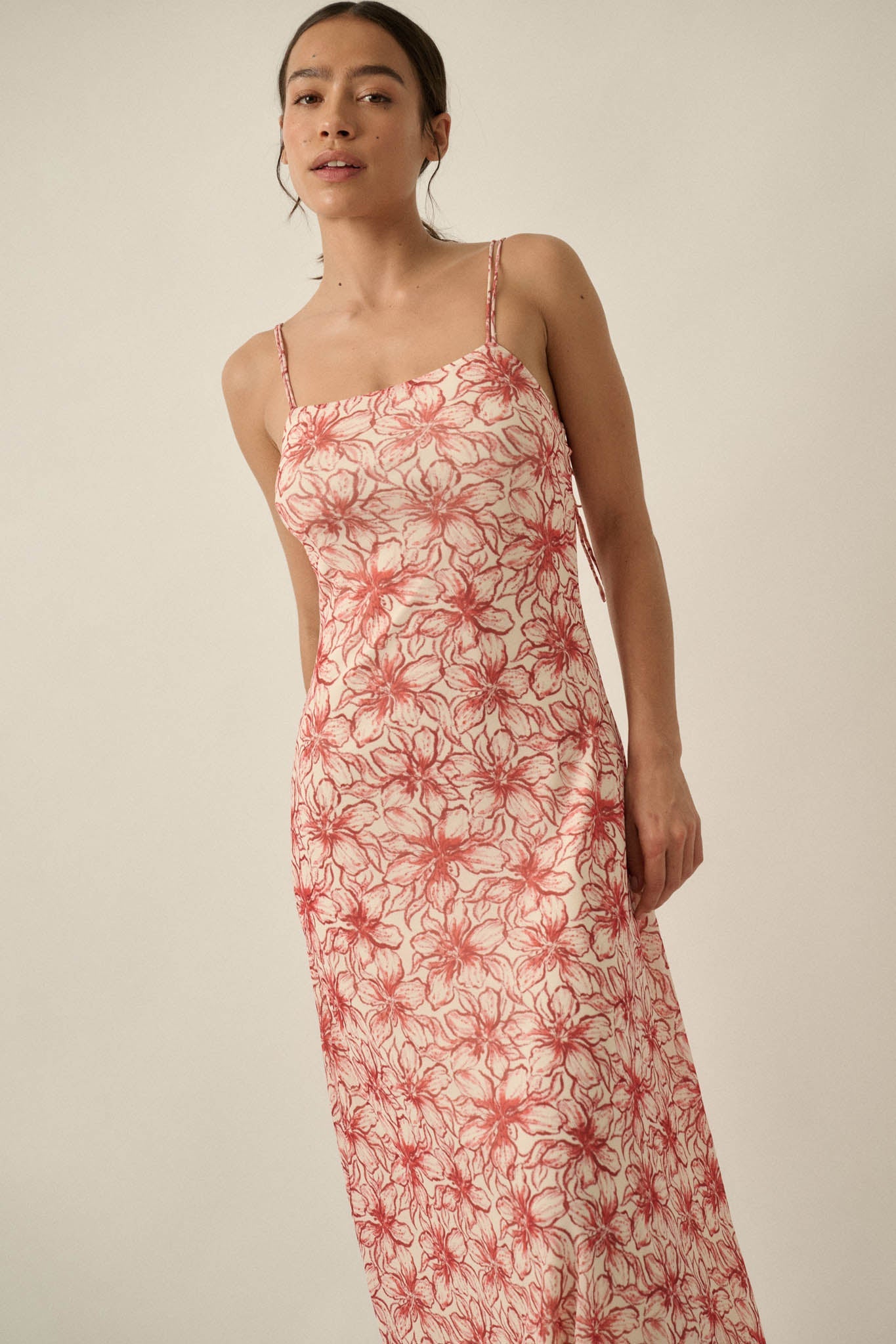 Lilies Bloom Floral Mesh Cami Midi Dress
