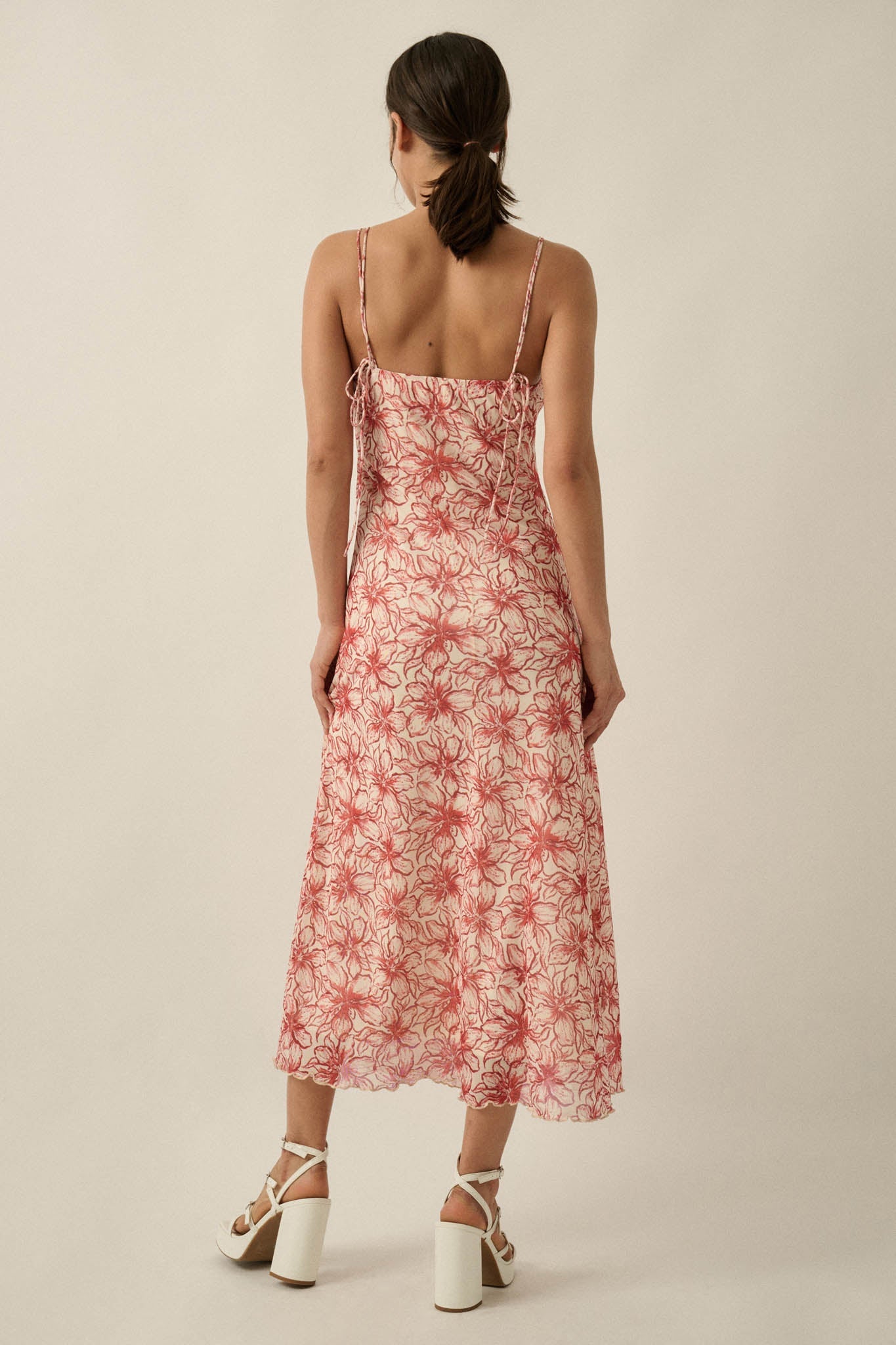 Lilies Bloom Floral Mesh Cami Midi Dress
