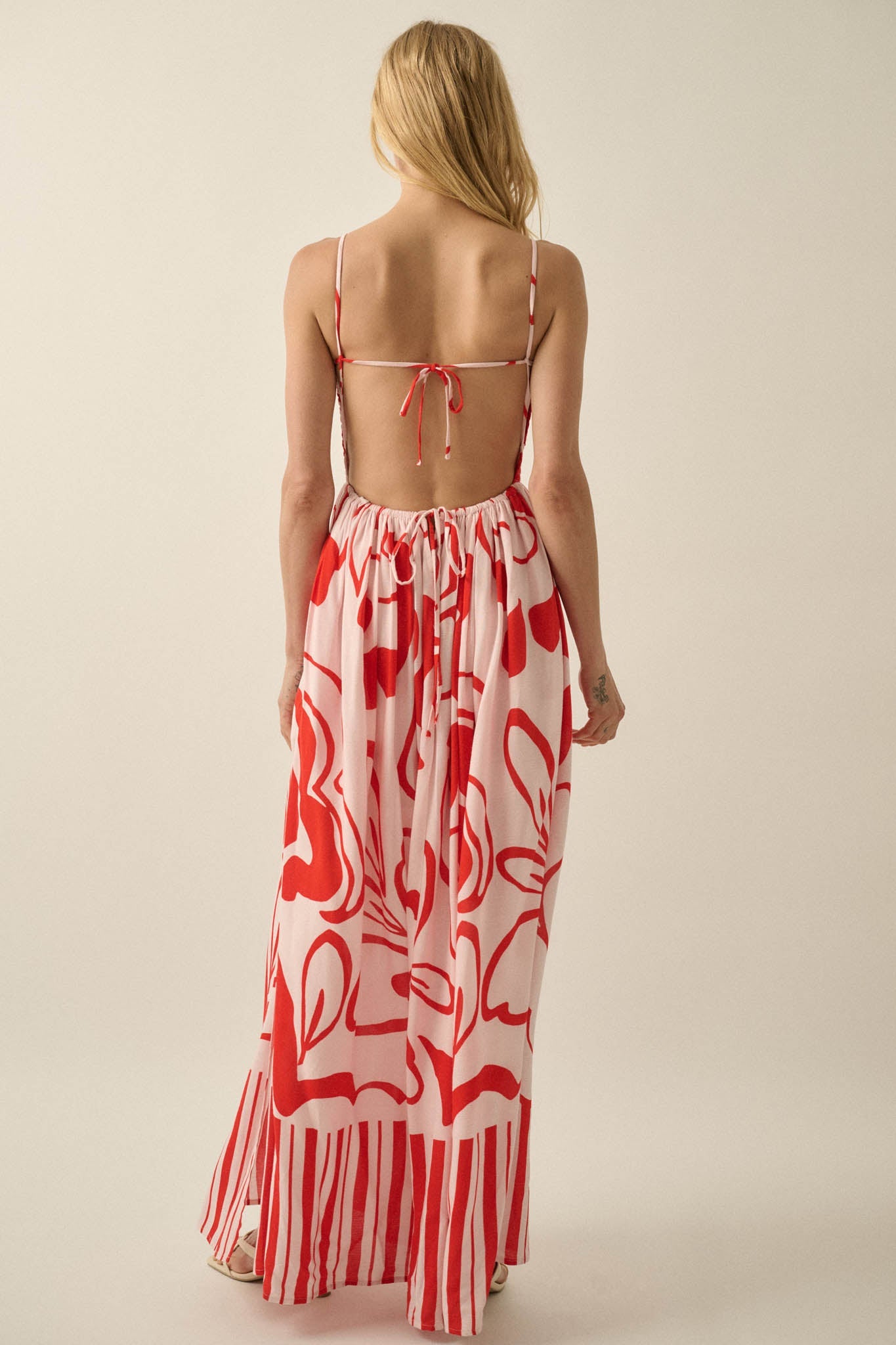 Tropical Beauty Abstract-Floral Smocked Maxi Dress