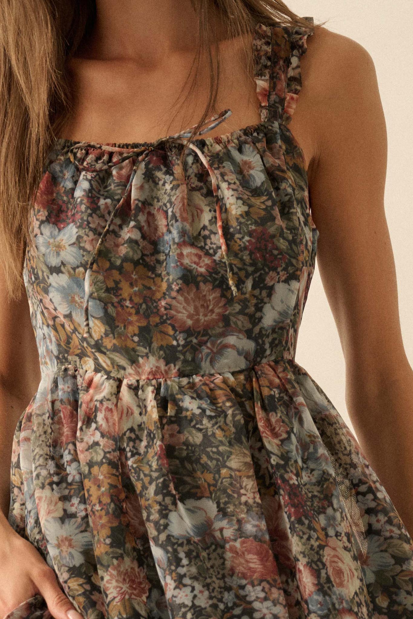 September Blooms Floral Organza Ruffled Maxi Dress
