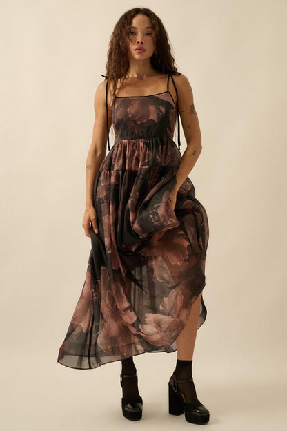 Decadent Blooms Floral Organza Midi Dress