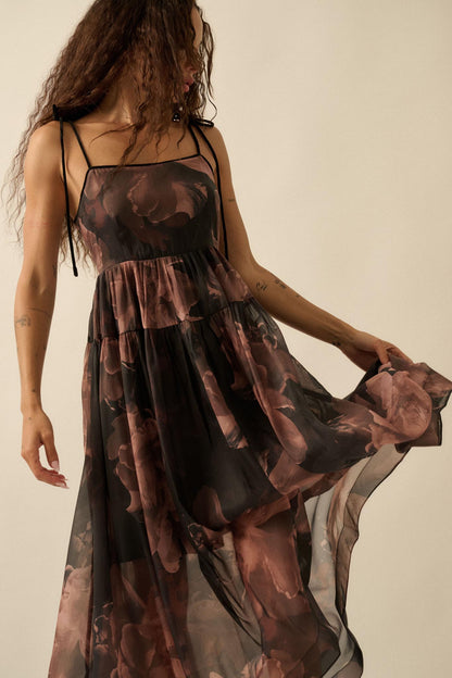 Decadent Blooms Floral Organza Midi Dress