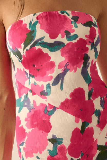Painted Garden Floral Crepe Strapless Maxi Dress
