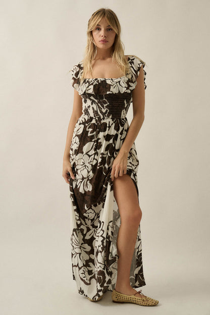 Lost Jungle Leaf-Print Off-Shoulder Ruffle Maxi Dress