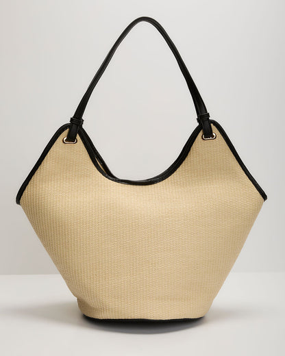 Edien Contrast Trim Straw Tote Bag