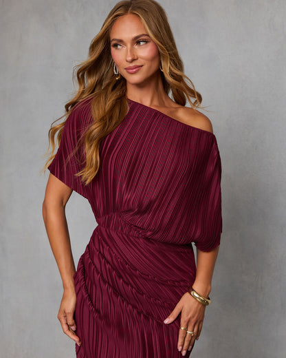 Ceyvan Off The Shoulder Plisse Maxi Dress