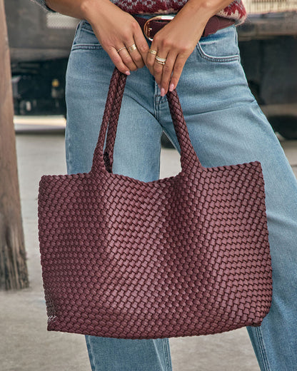 At My Side Woven Leather Tote With Insert
