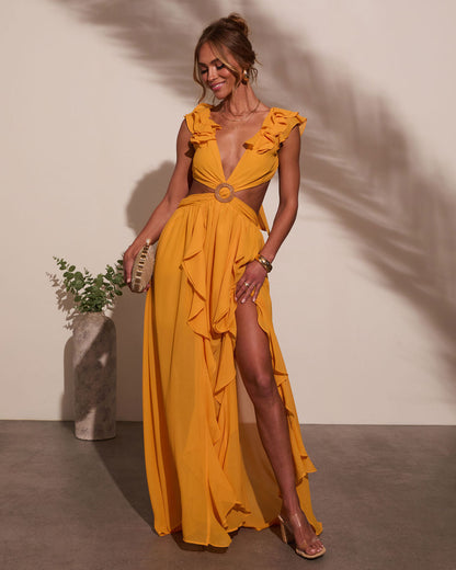 Carlita Ruffle Cutout Maxi Dress