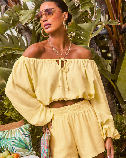 Elysia Off The Shoulder Long Sleeve Crop Top