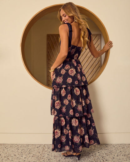 Blush Horizon Tiered Bustier Maxi Dress
