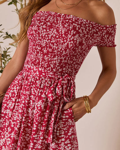 Dawna Off The Shoulder Waist Tie Jumpsuit