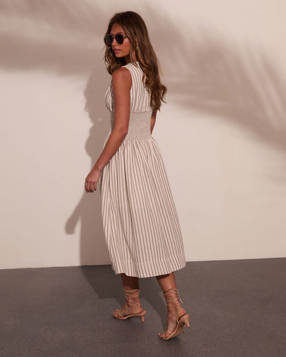 Alorah Striped Fit and Flare Midi Dress