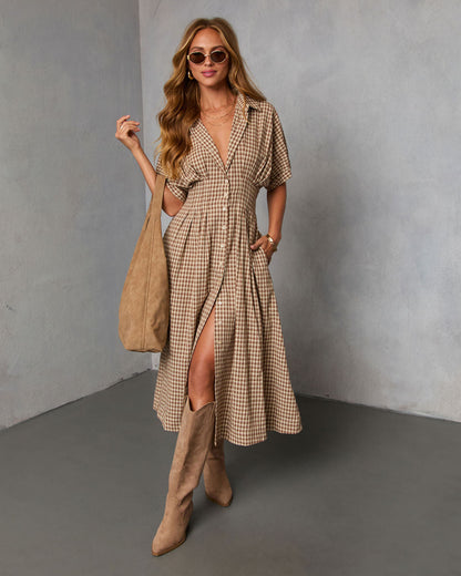 Backroad Blues Gingham Midi Shirt Dress