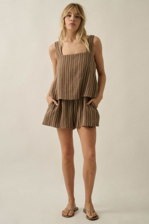 Tide Line Striped Cotton Sleeveless Layered Romper