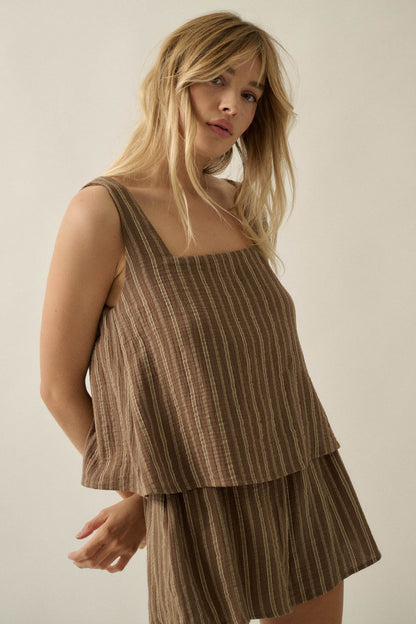 Tide Line Striped Cotton Sleeveless Layered Romper