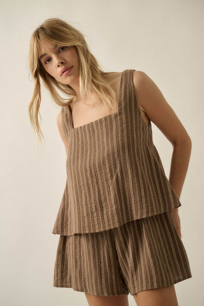 Tide Line Striped Cotton Sleeveless Layered Romper