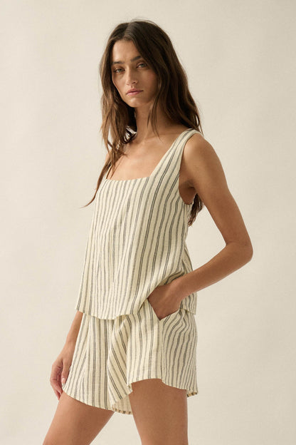 Tide Line Striped Cotton Sleeveless Layered Romper