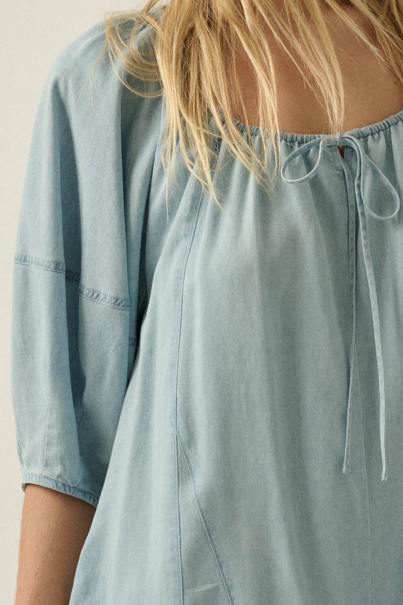 Beyond the Clouds Denim Puff-Sleeve Babydoll Romper