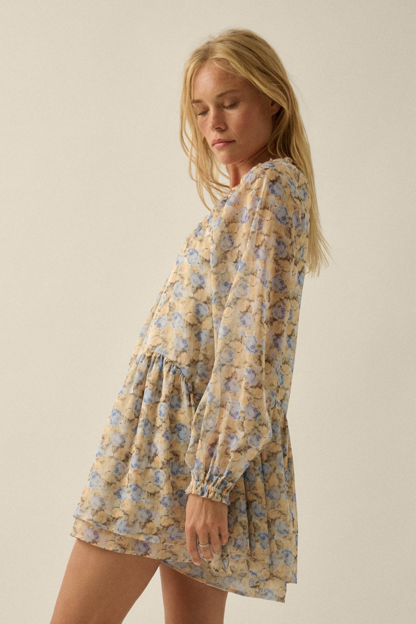 Sun-Kissed Petals Floral Chiffon Babydoll Romper