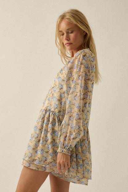 Sun-Kissed Petals Floral Chiffon Babydoll Romper