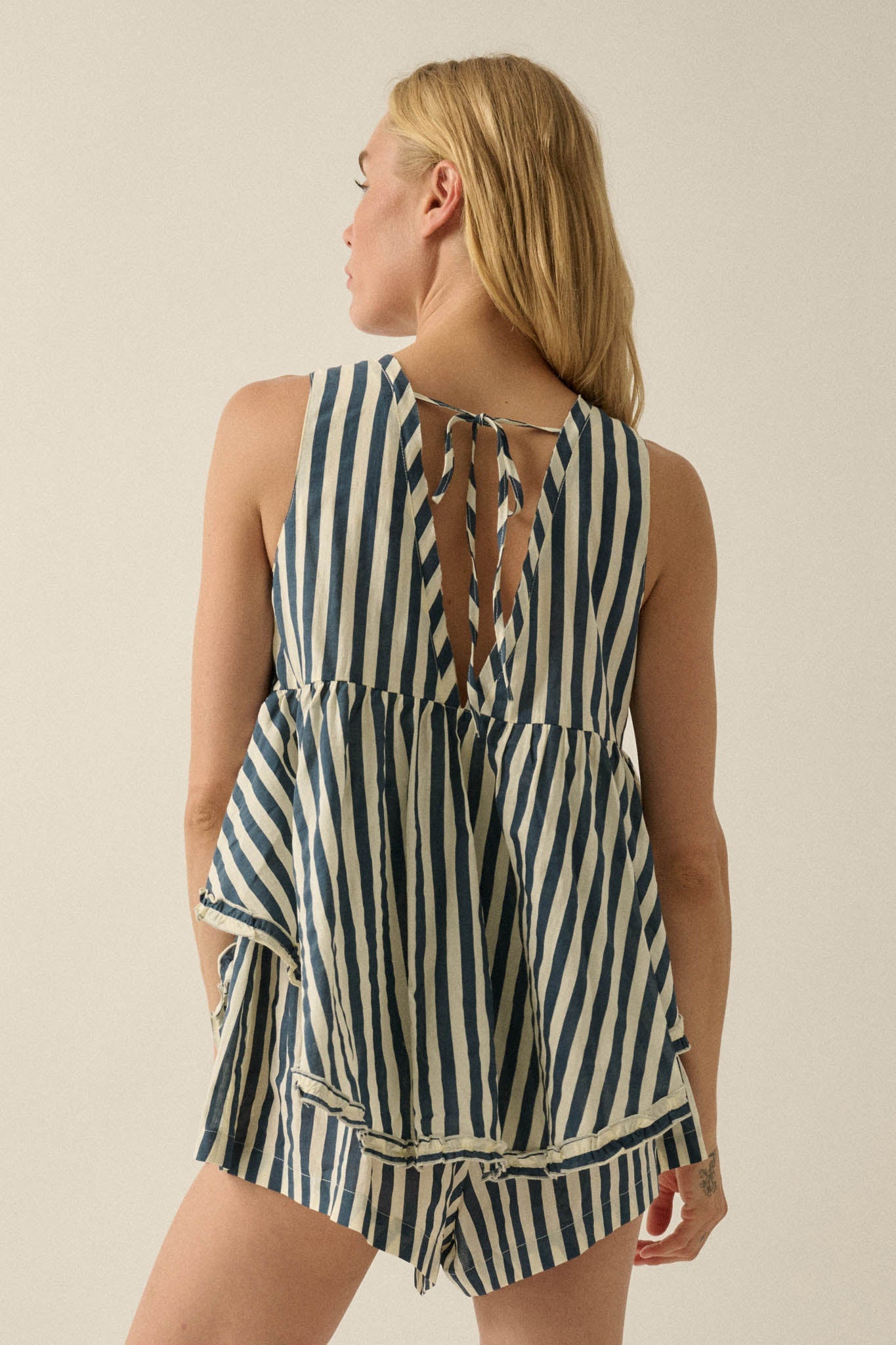 Sunny Saturday Striped Ruffled Babydoll Romper