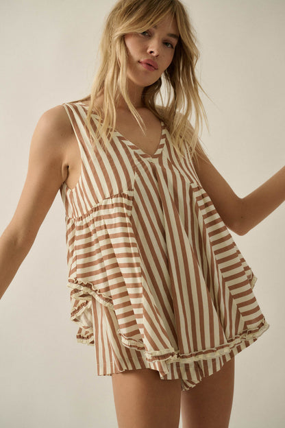 Sunny Saturday Striped Ruffled Babydoll Romper