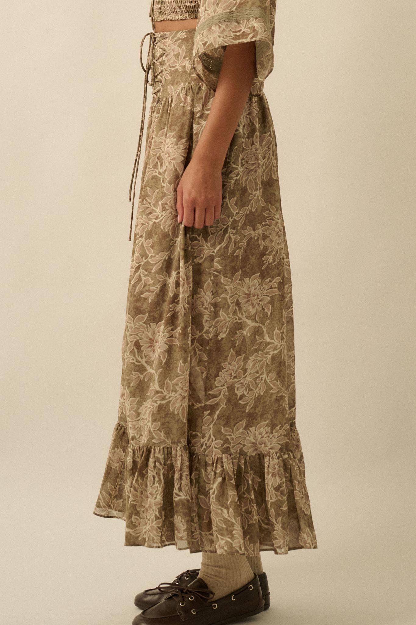 Well Beloved Floral Chiffon Drop-Waist Maxi Skirt