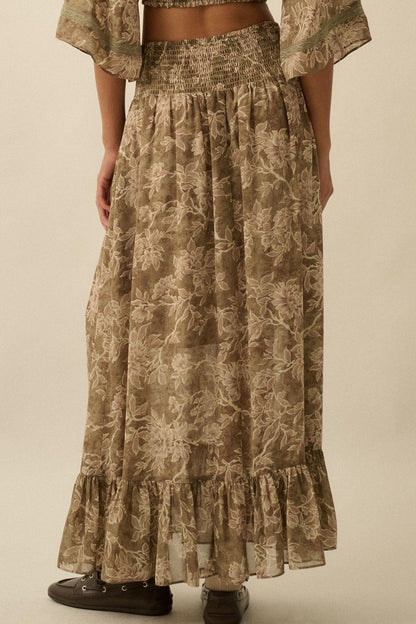 Well Beloved Floral Chiffon Drop-Waist Maxi Skirt
