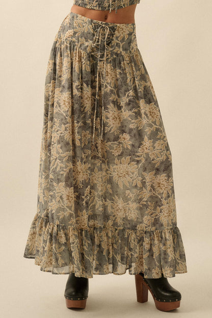 Well Beloved Floral Chiffon Drop-Waist Maxi Skirt