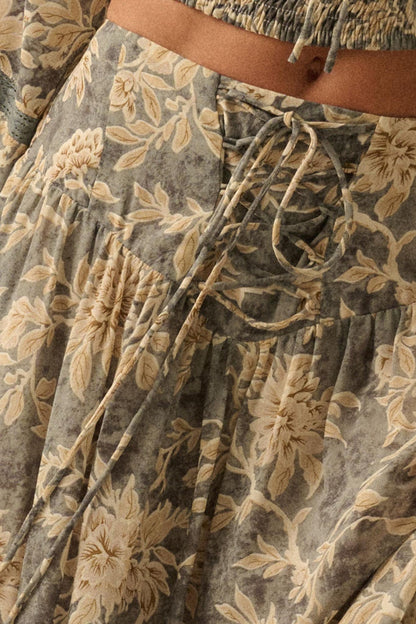 Well Beloved Floral Chiffon Drop-Waist Maxi Skirt